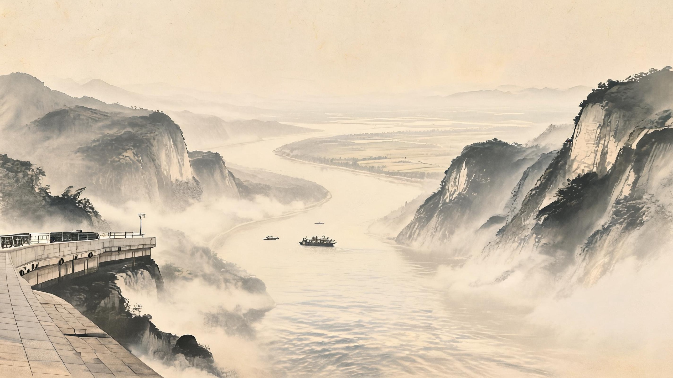 尾声：云雾峡江与顺流而行的船只